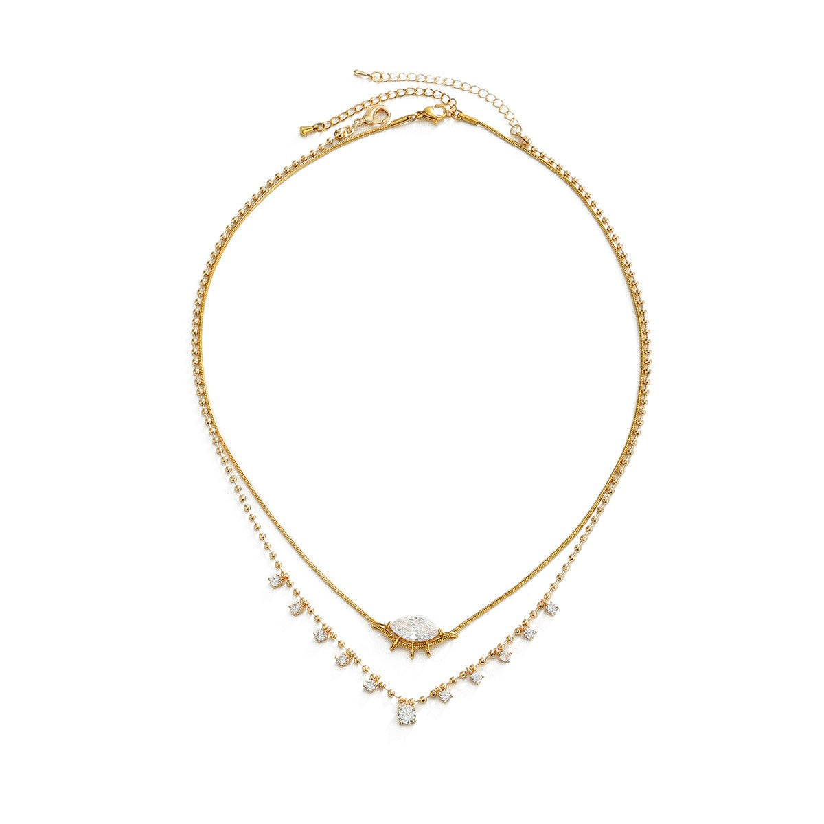 2pc Dainty Marquise Beaded Layered Necklace