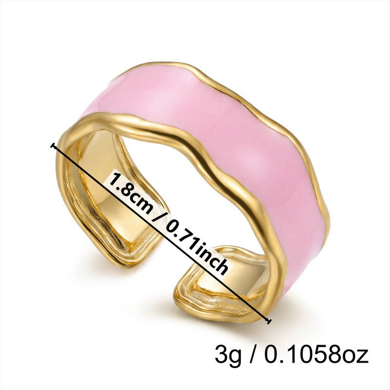 Classy Pink Enamel Floral Ring Set