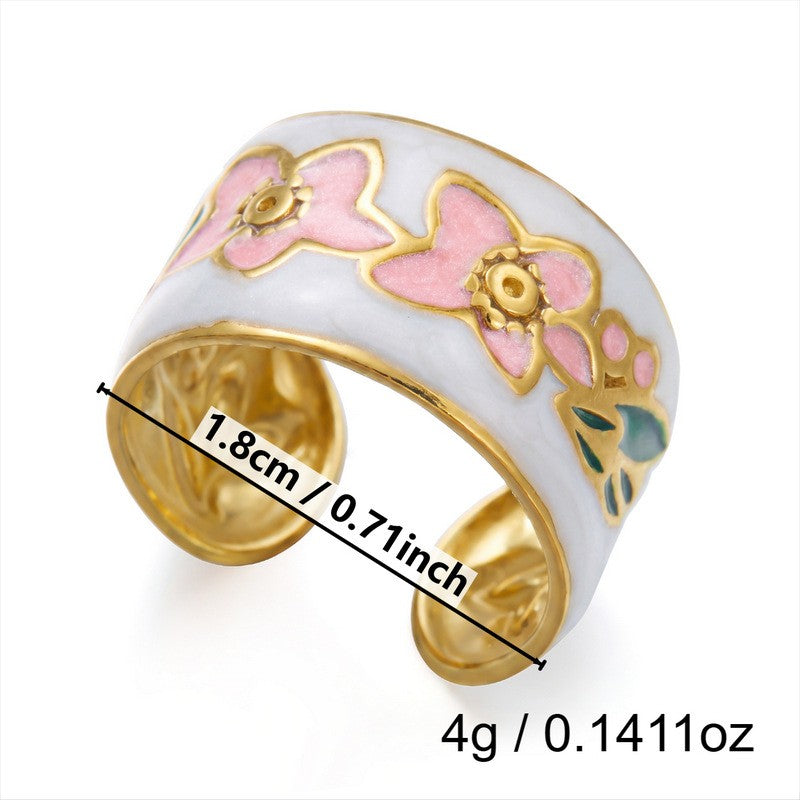 Classy Pink Enamel Floral Ring Set
