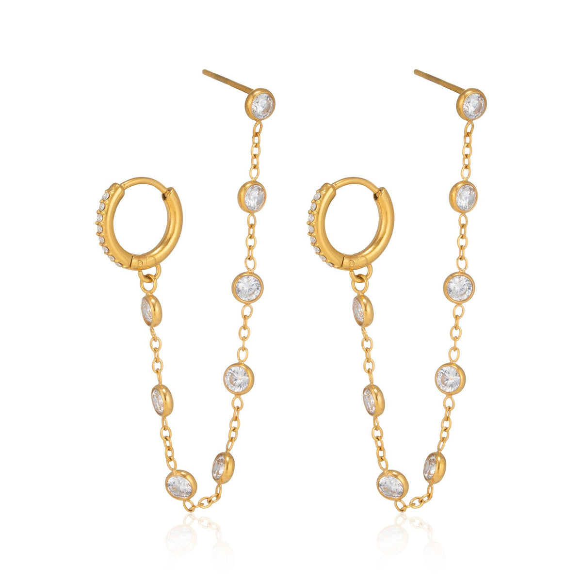 18k Dainty Multicolor CZ Chain Earrings