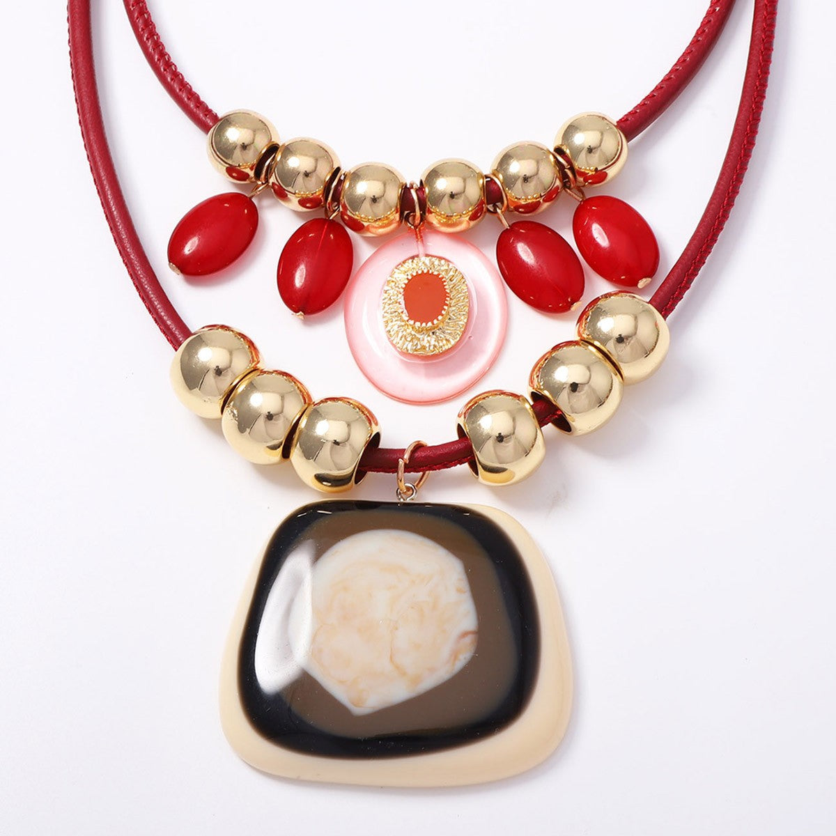 Vintage Wine Red Resin Pendant Necklace
