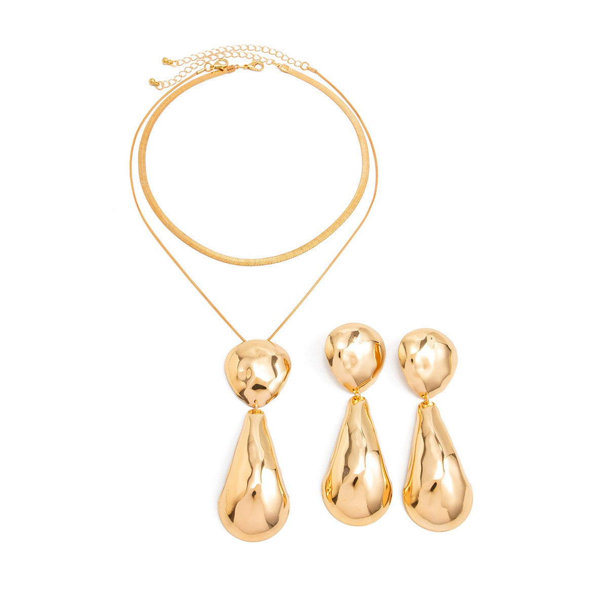 Classy Layered Teardrop Necklace & Earring Set