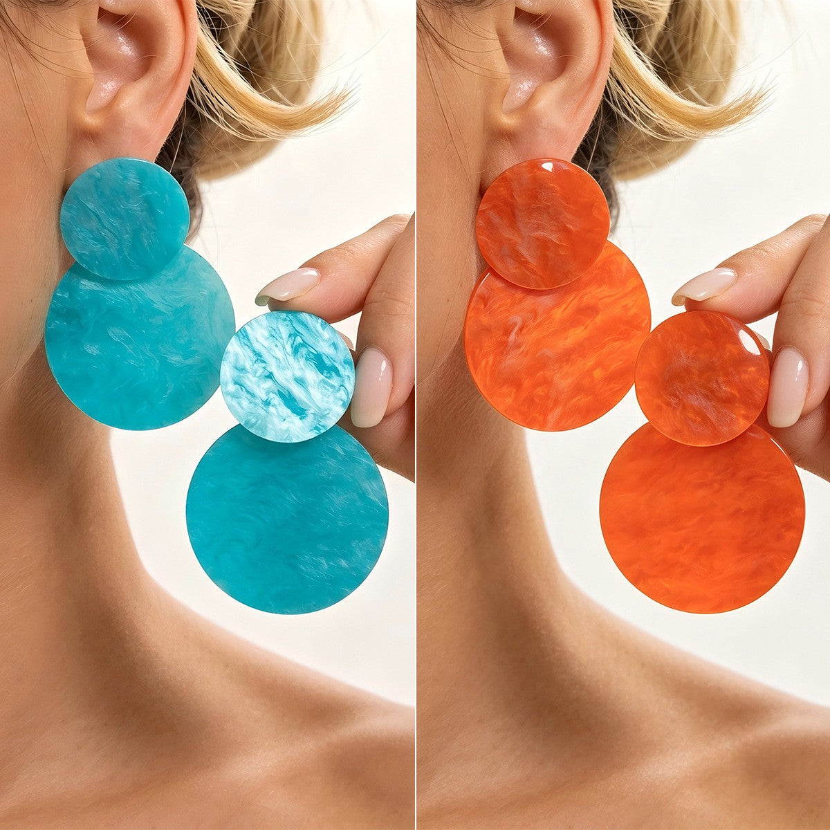 Boho Marbled Acetate Circle Drop Earrings