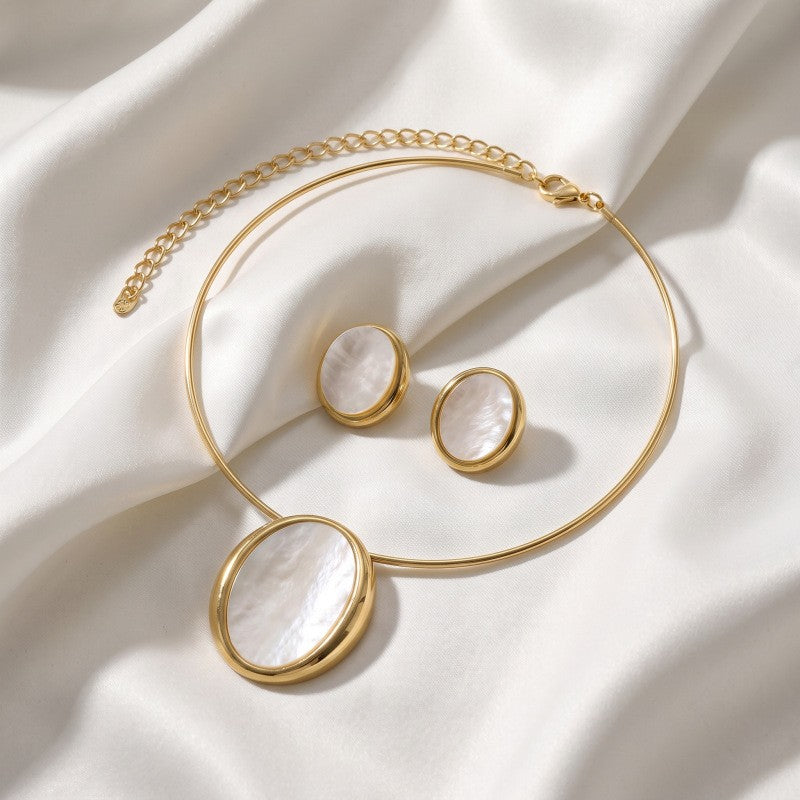 Classy Oval Collar Necklace & Earring Set