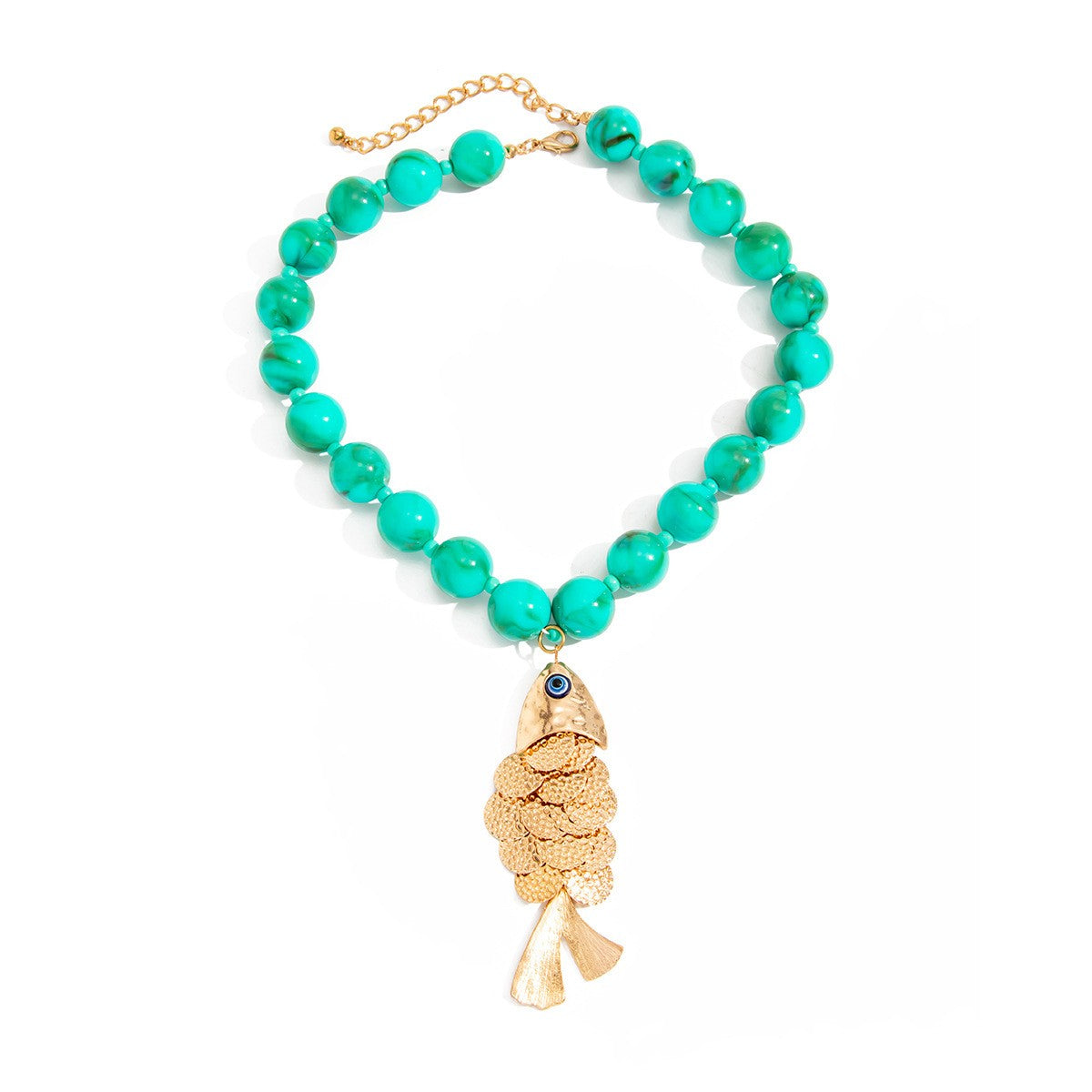 Boho Faux Turquoise Fish Pendant Necklace
