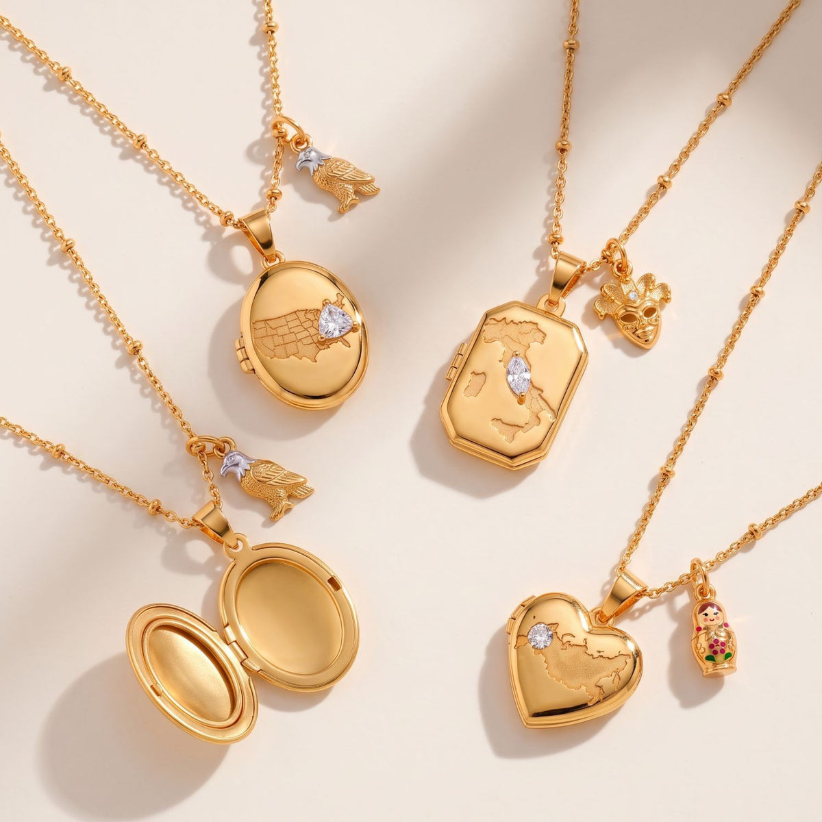 Dainty Map Locket Necklace Set