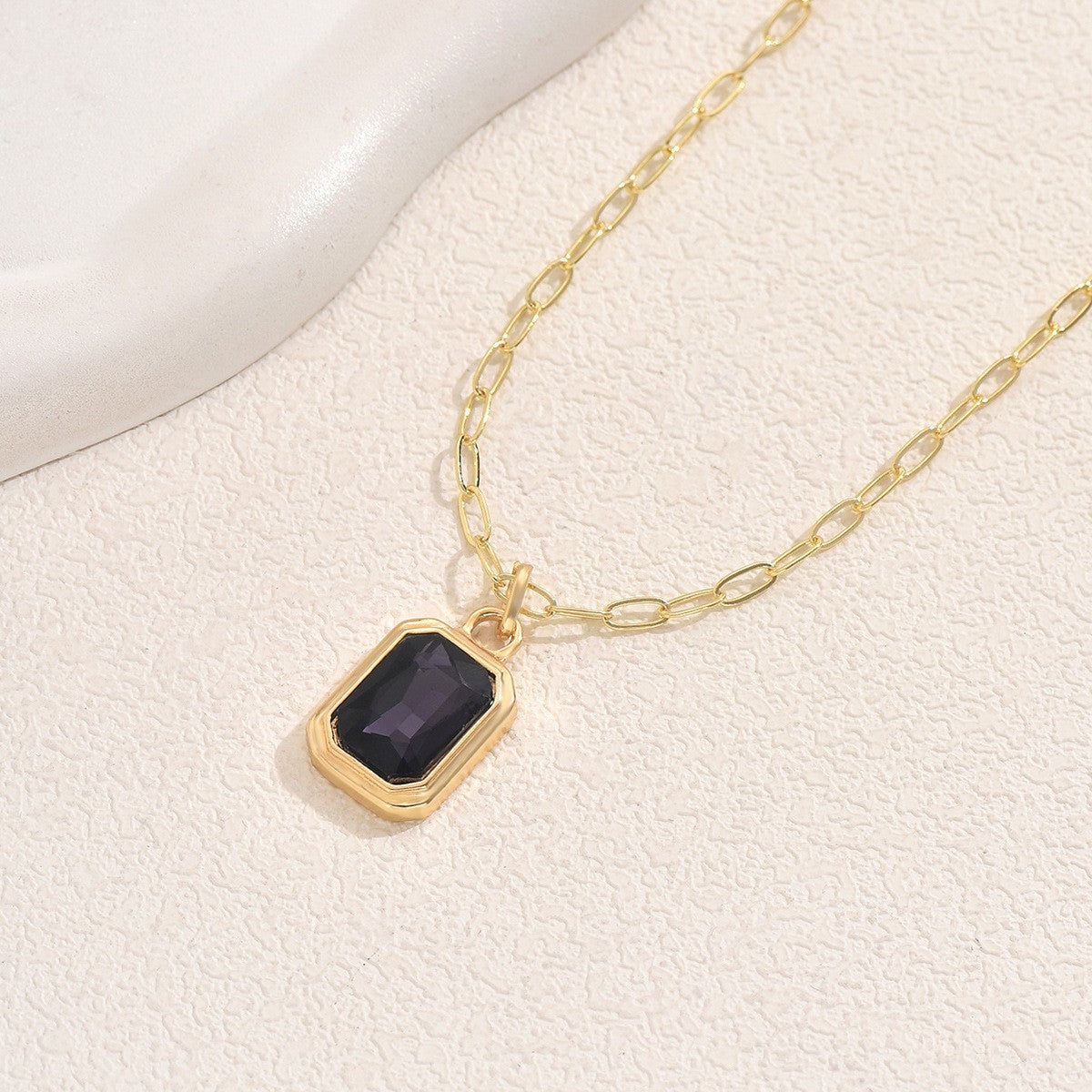 Classy Multi-Gem Square Pendant Necklace