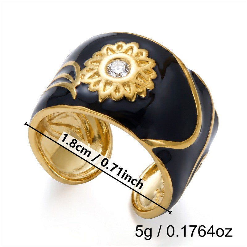Classy Black Enamel Geometric Ring Set