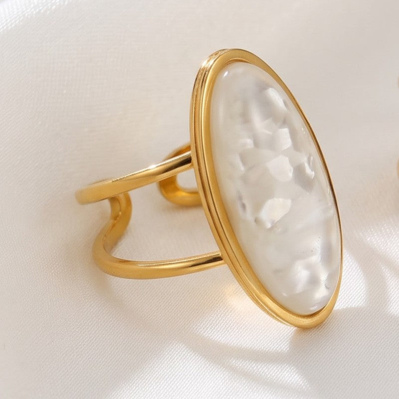 Classy Oval Tiger Eye & Pearl Open Ring