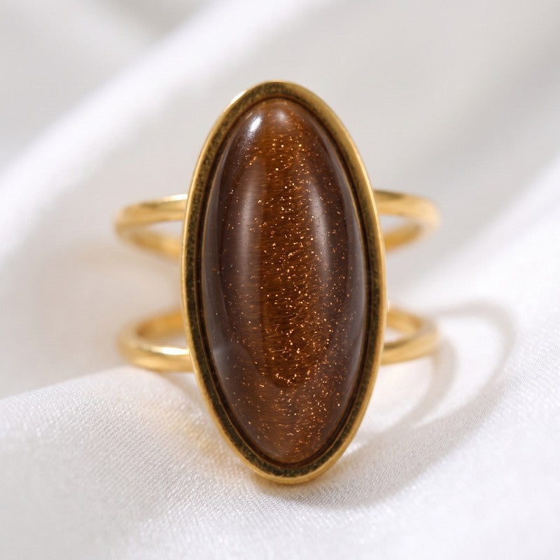 Classy Oval Tiger Eye & Pearl Open Ring