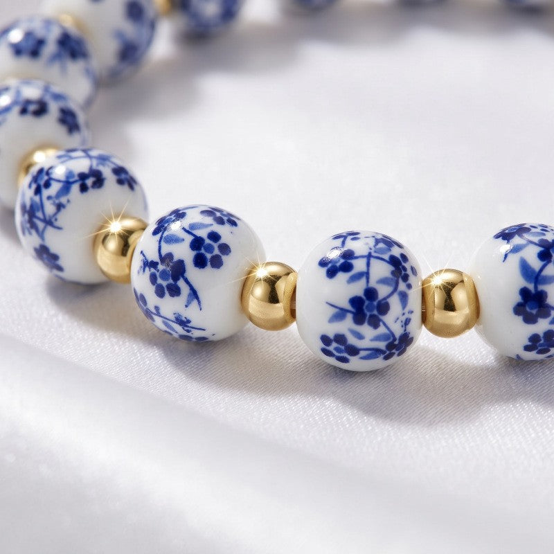 Dainty Blue Porcelain Bow Bracelet