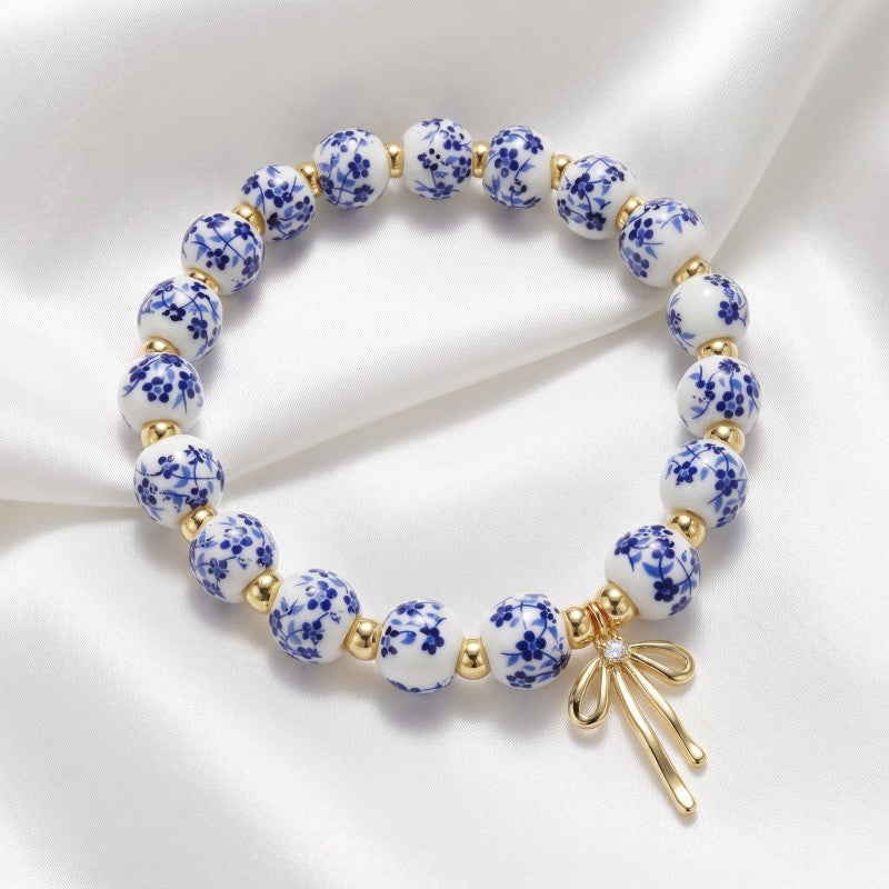 Dainty Blue Porcelain Bow Bracelet