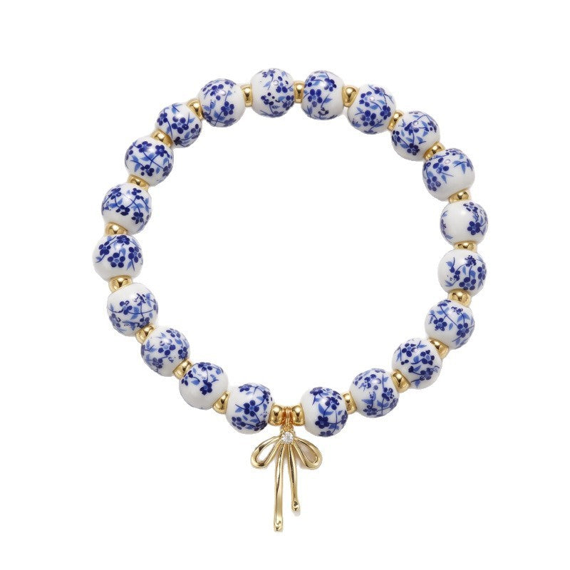 Dainty Blue Porcelain Bow Bracelet