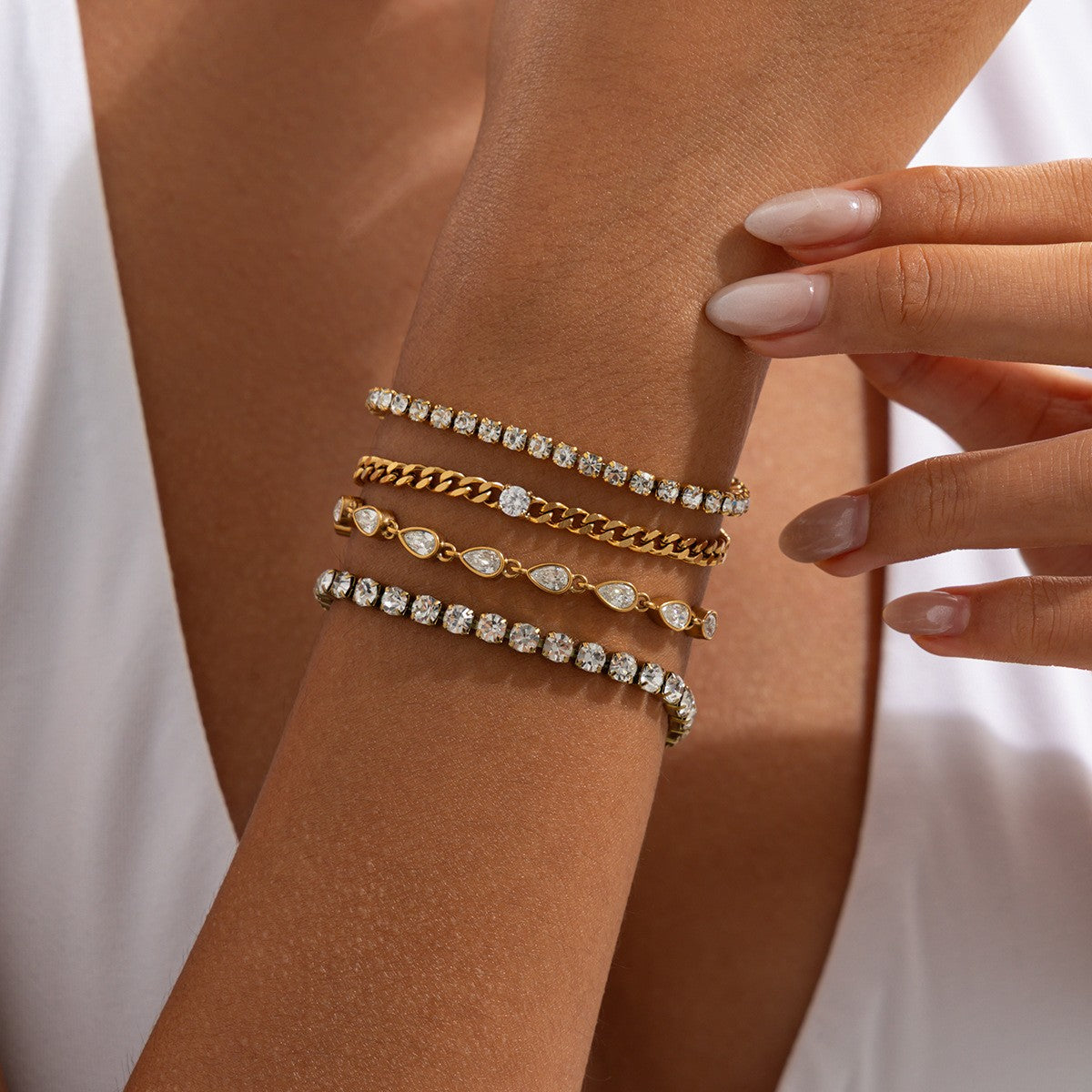 Classy Mixed Cut Cubic Zirconia Bracelet Set