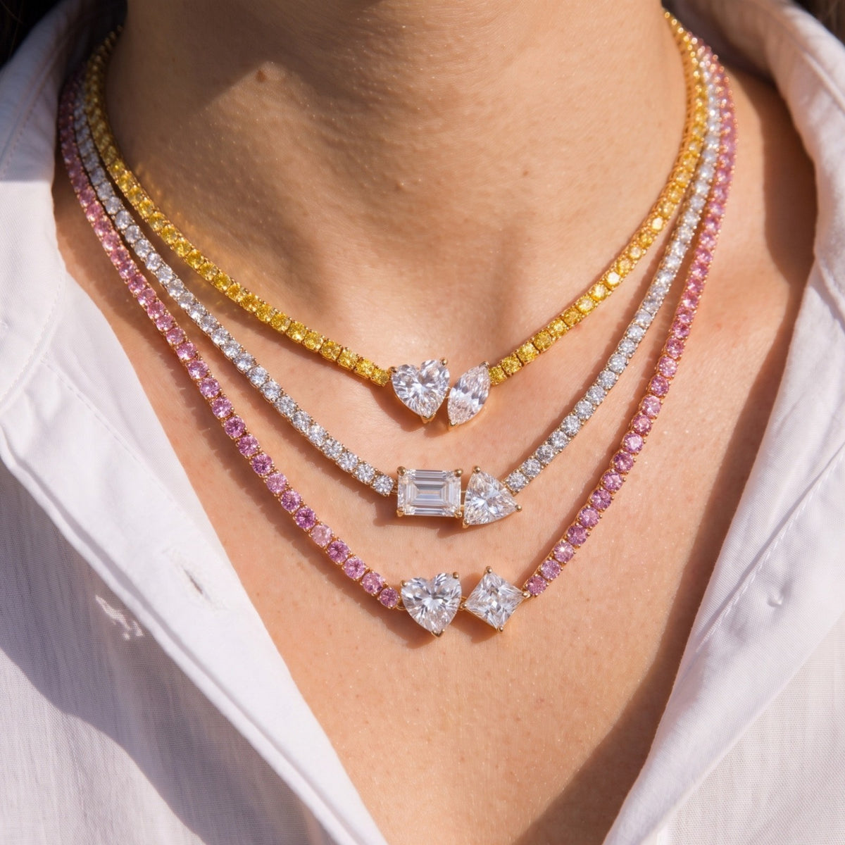 18k Boho Multi-Gem Duo Tennis Necklace