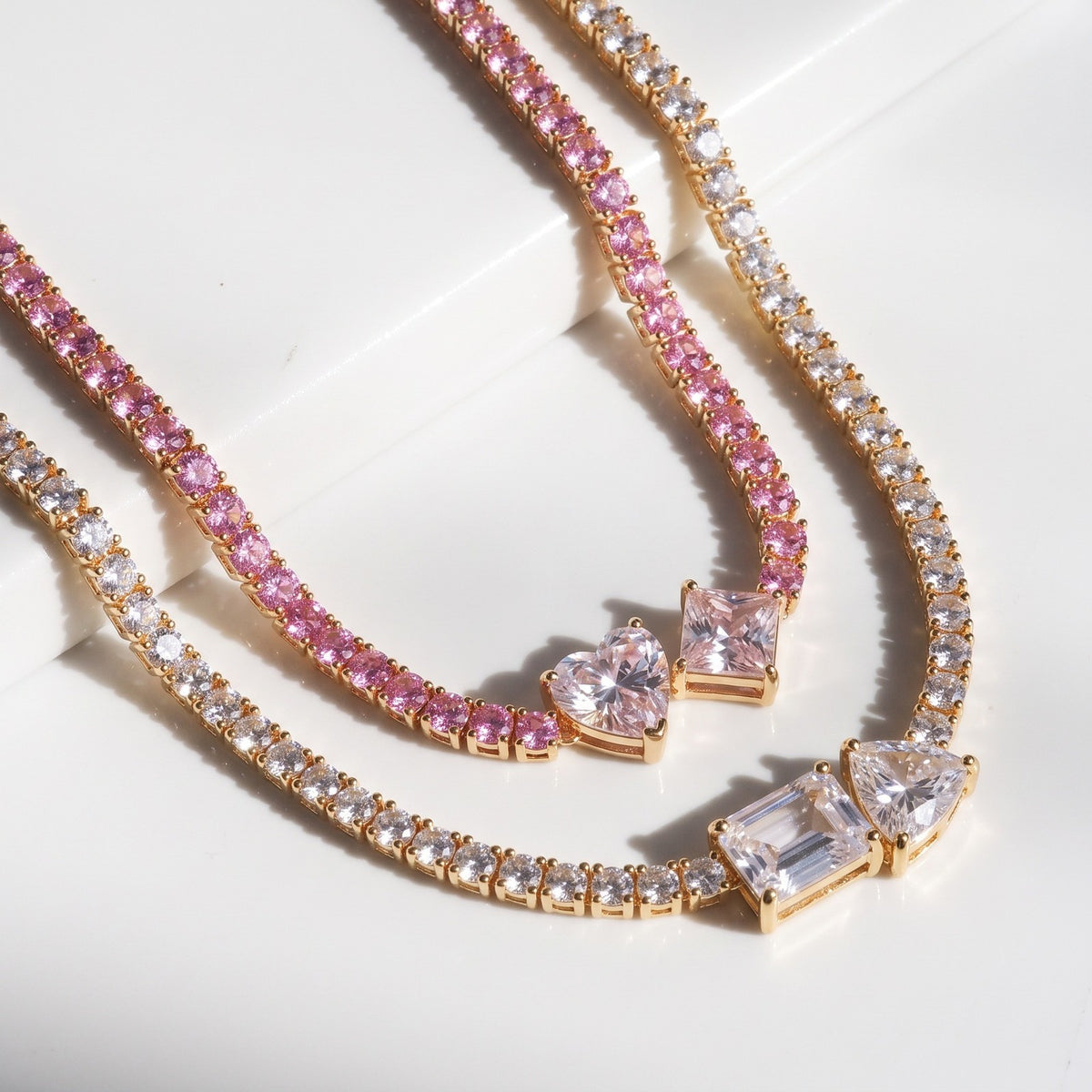18k Boho Multi-Gem Duo Tennis Necklace