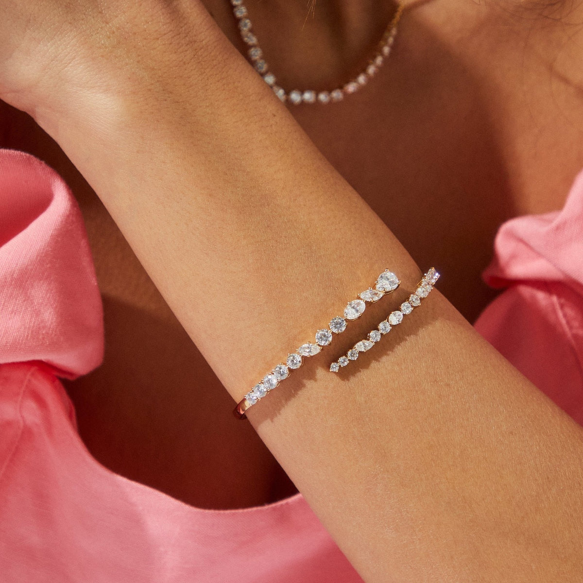 Classy Mixed Cut Rhinestone Cuff Bracelet Set