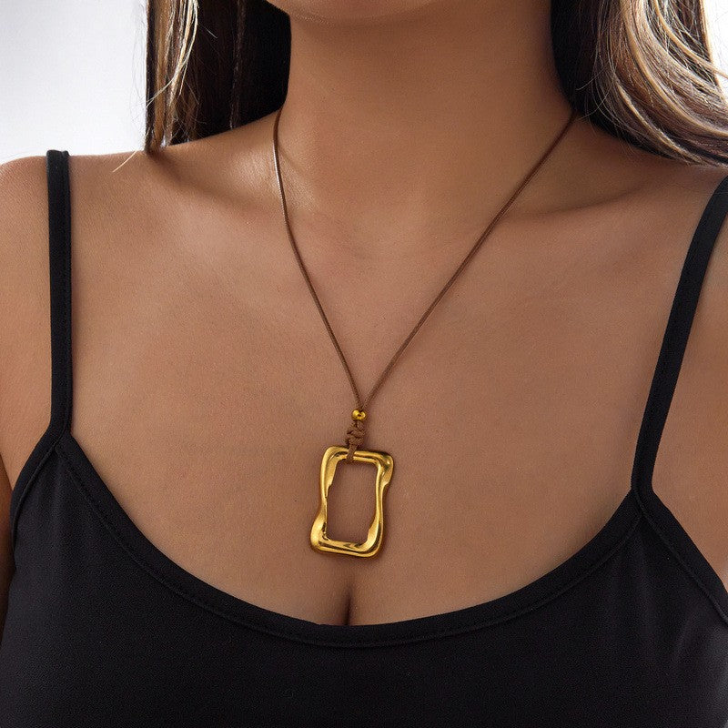 Classy Geometric Drop Cord Necklace