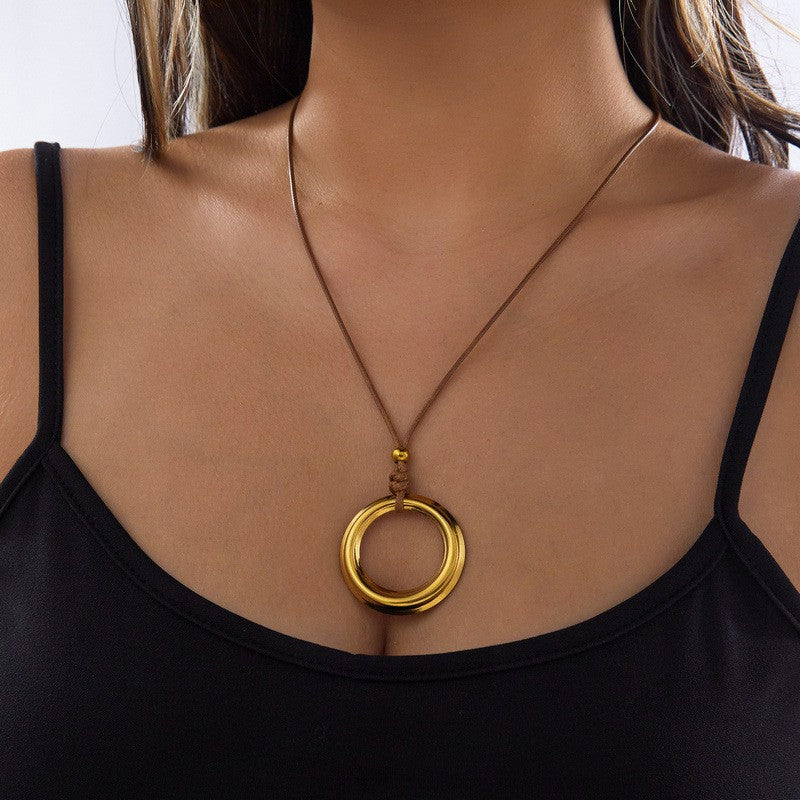Classy Geometric Drop Cord Necklace