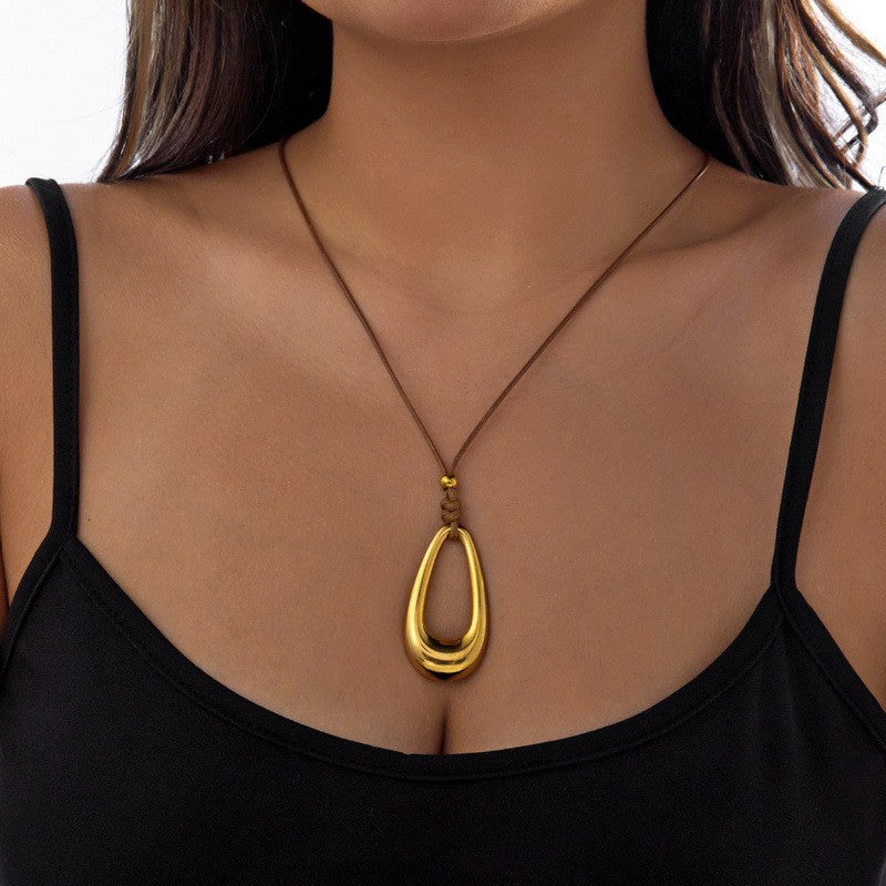 Classy Geometric Drop Cord Necklace
