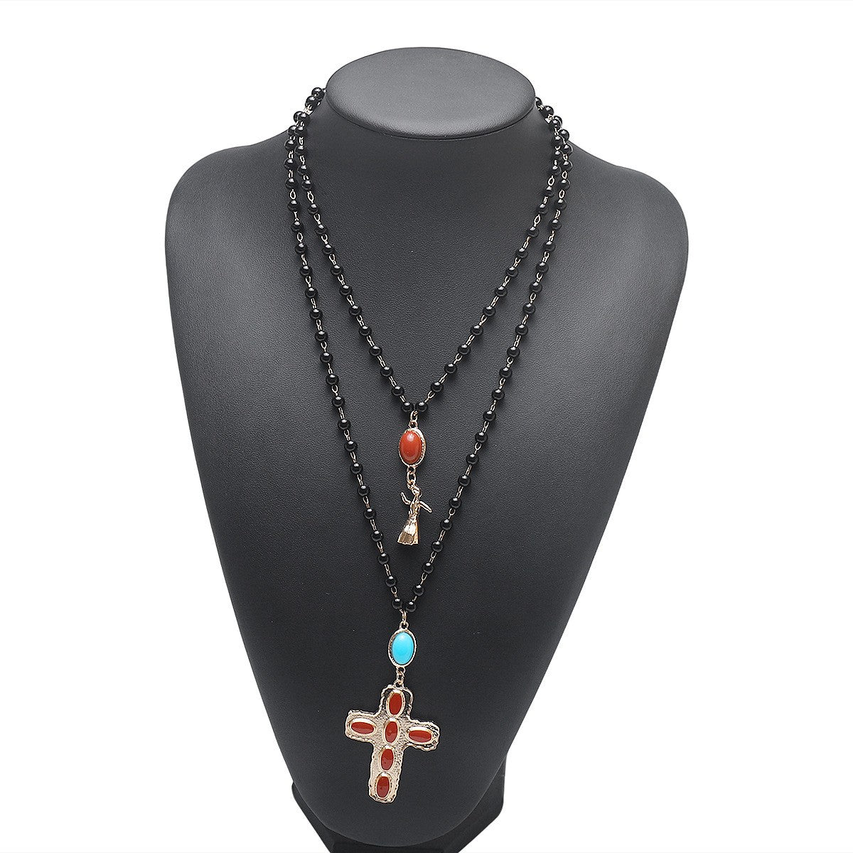 Boho Red Cross Necklace & Earring Set