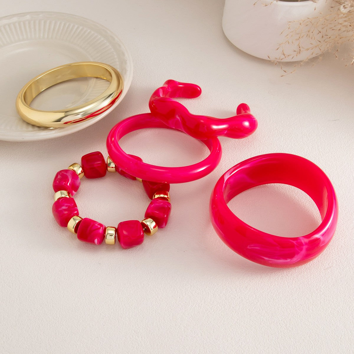 Classy Rose Red Resin Bangle Set