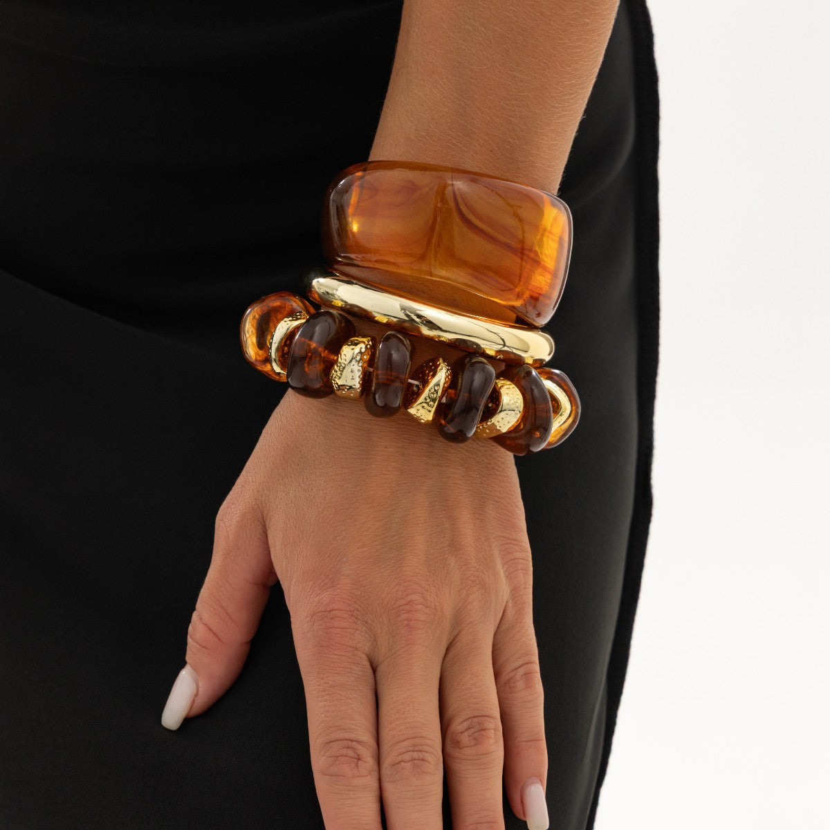 3pc Vintage Amber Resin Bangle Set
