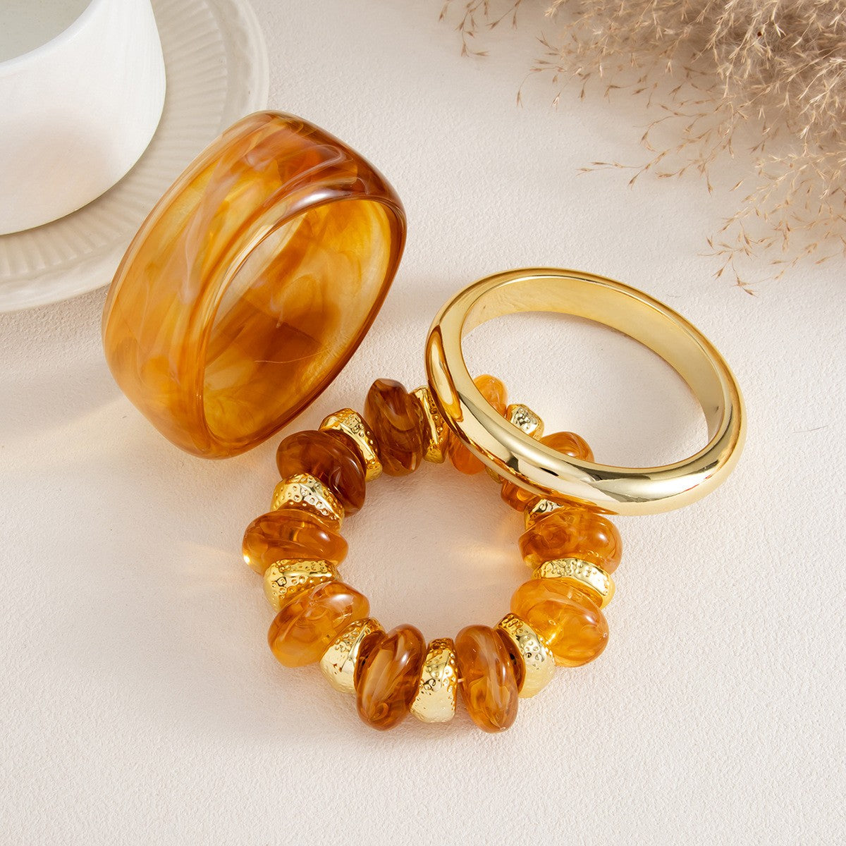 3pc Vintage Amber Resin Bangle Set