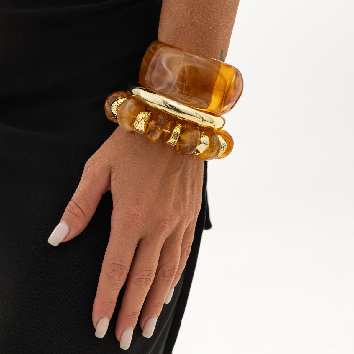 3pc Vintage Amber Resin Bangle Set