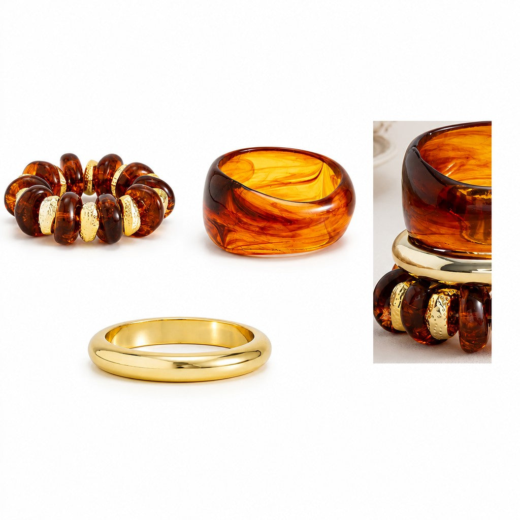 3pc Vintage Amber Resin Bangle Set