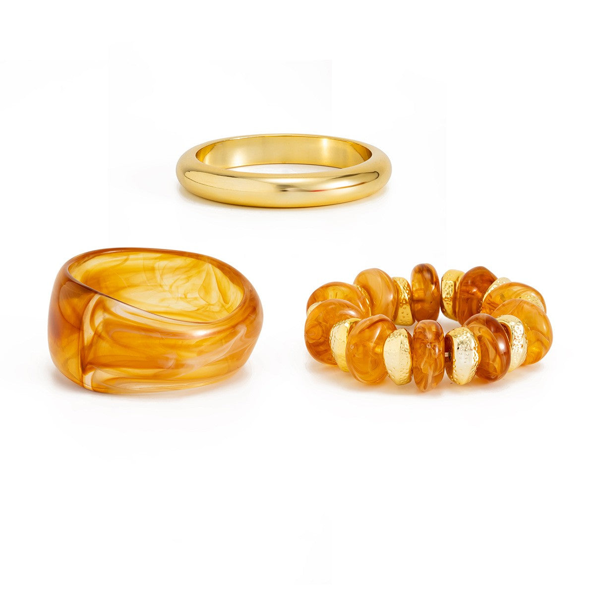 3pc Vintage Amber Resin Bangle Set