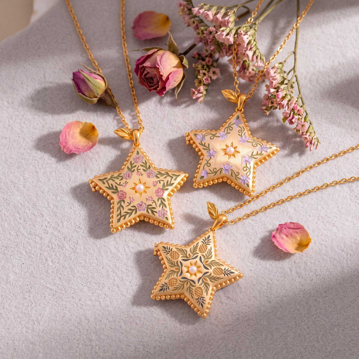 Romantic Enamel Floral Star Necklace
