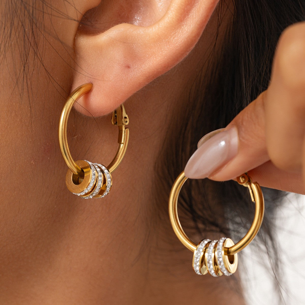 Classy Zirconia Spacer Hoop Earrings
