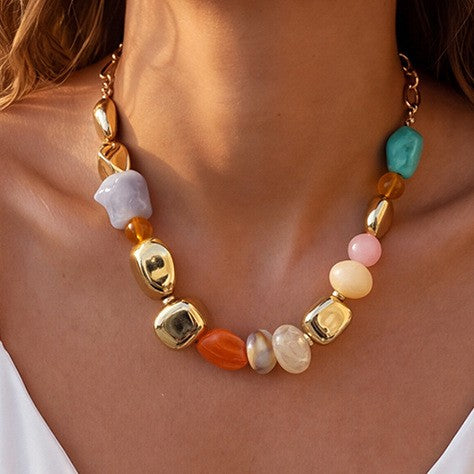 Boho Colorful Irregular Resin Bead Necklace