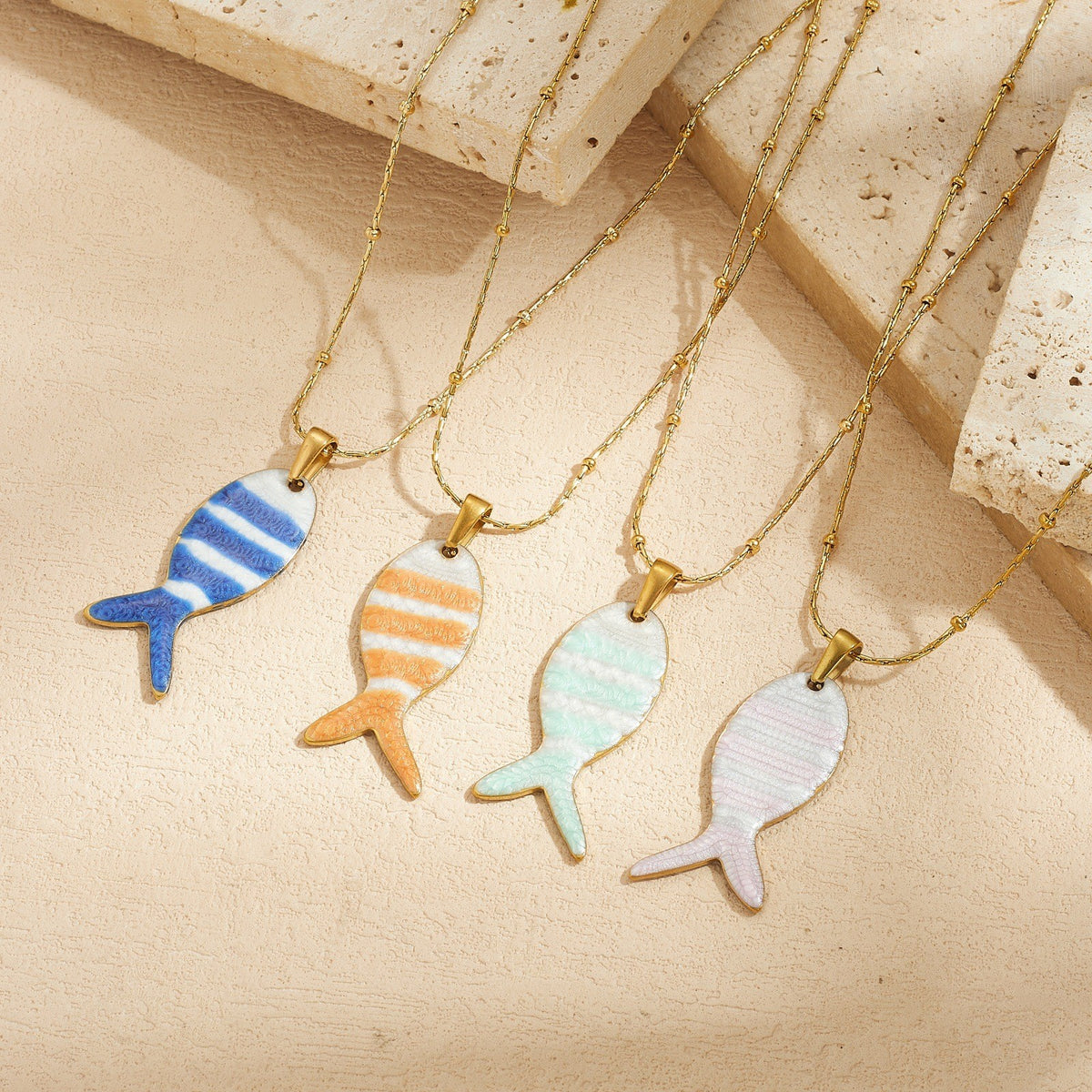 Dainty Striped Enamel Fish Necklace