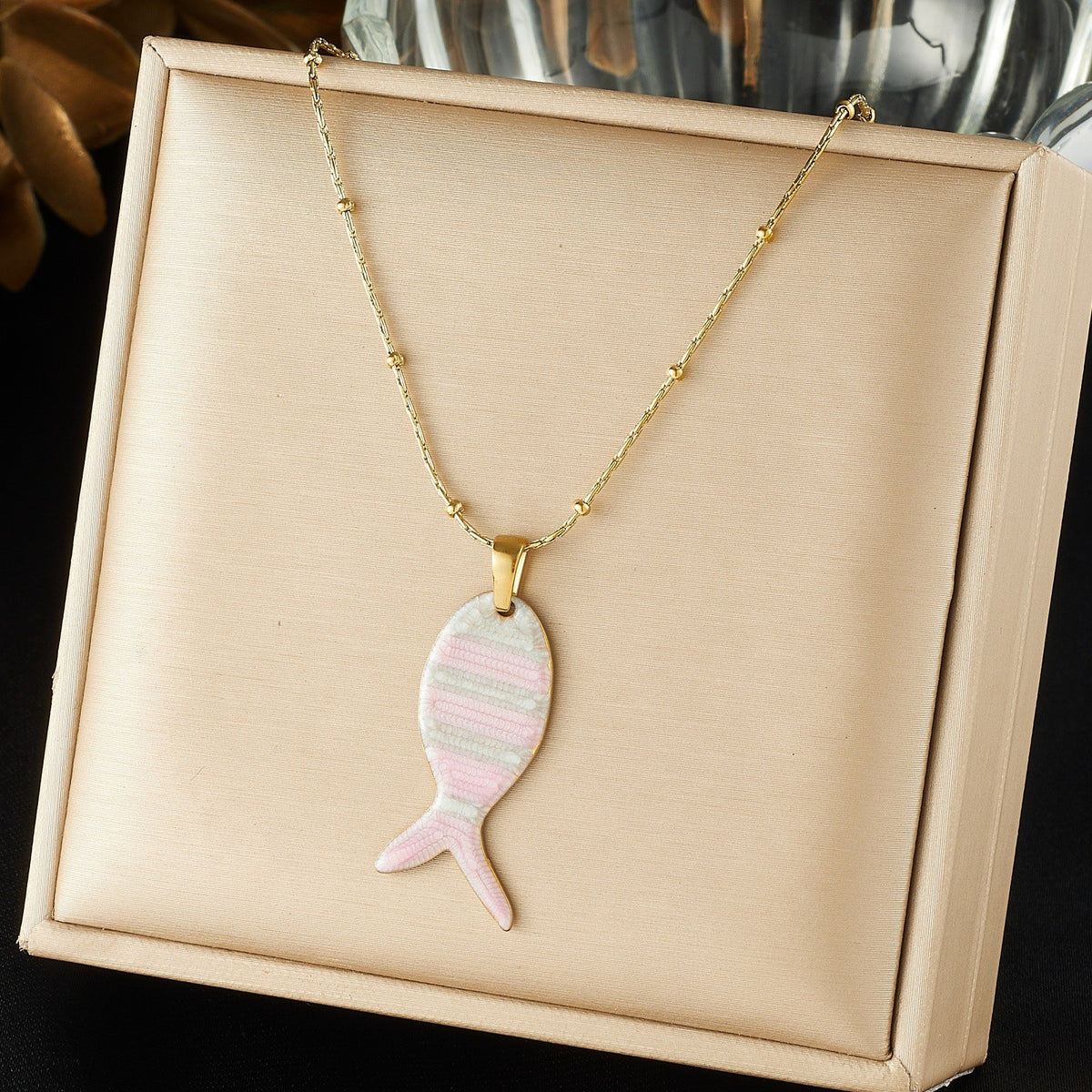 Dainty Striped Enamel Fish Necklace