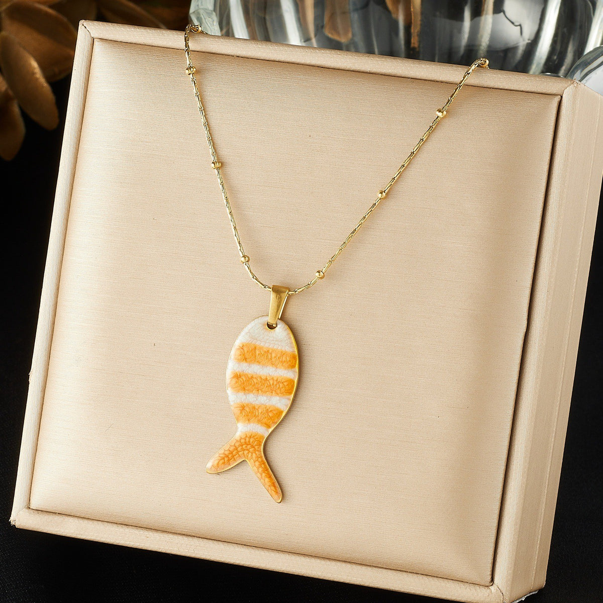 Dainty Striped Enamel Fish Necklace