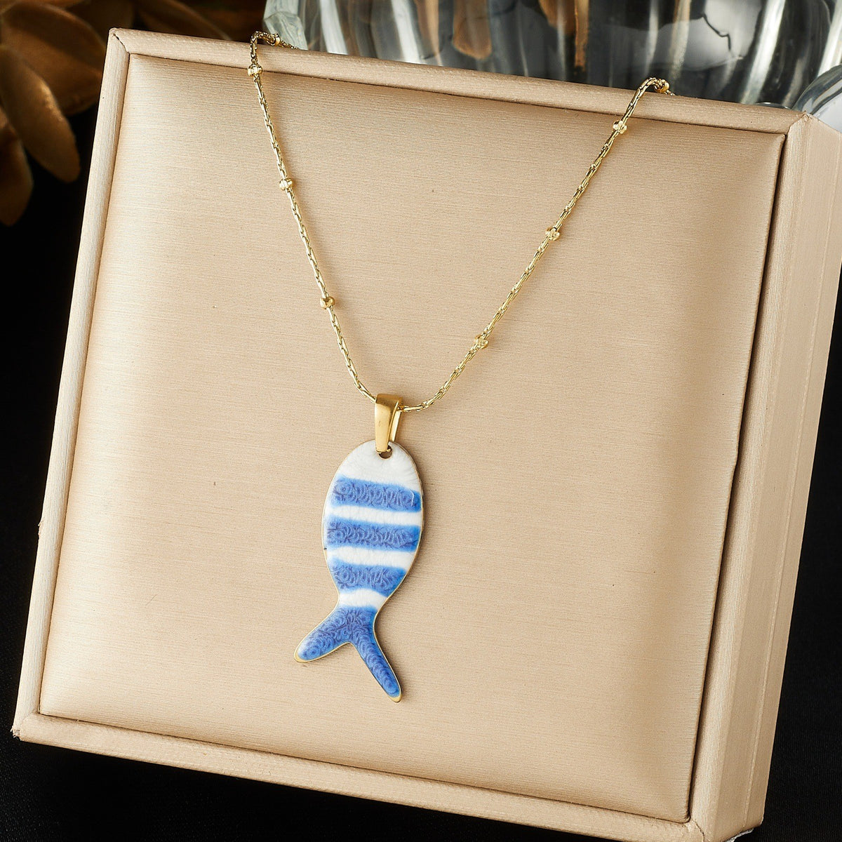 Dainty Striped Enamel Fish Necklace