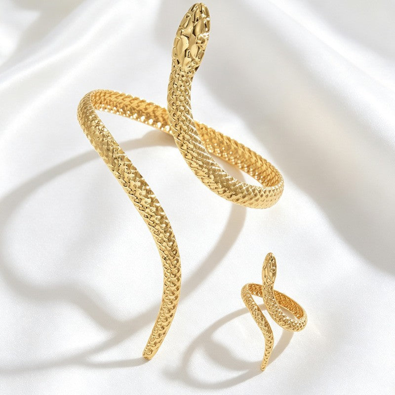 Classy Textured Snake Bangle & Ring Set