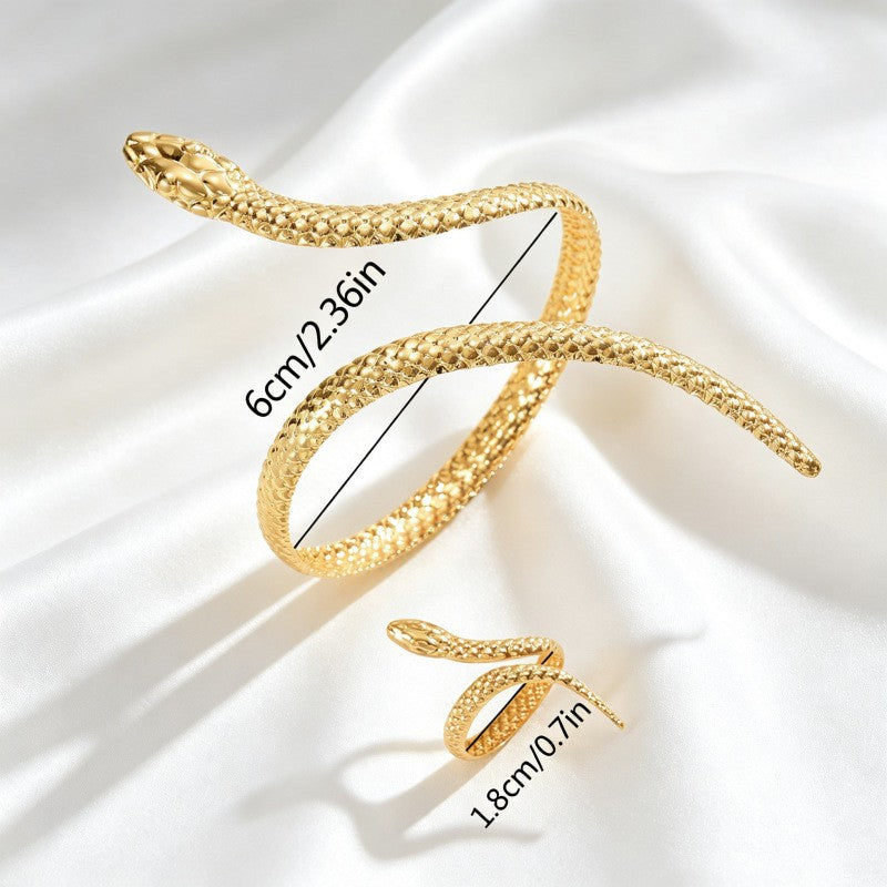 Classy Textured Snake Bangle & Ring Set