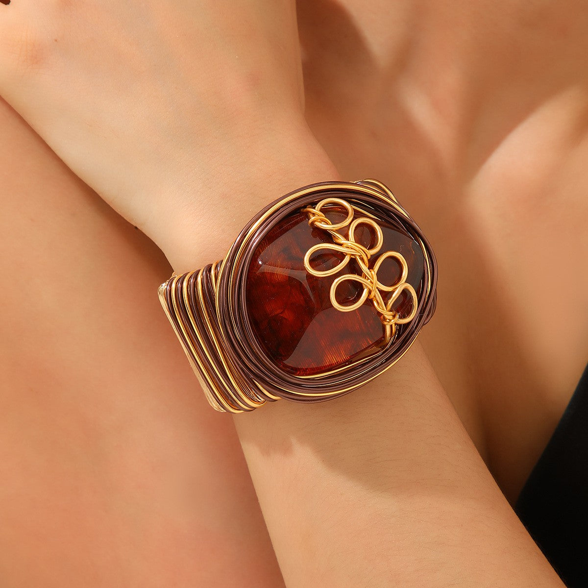 Statement Teal Wire Wrapped Resin Cuff Bracelet