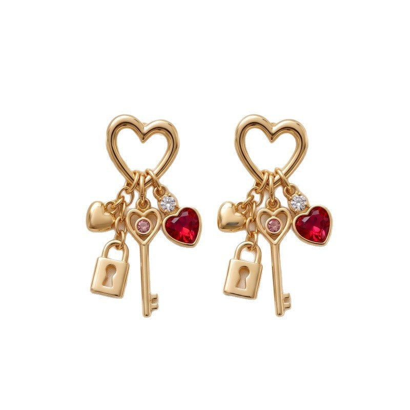 Romantic Heart Lock & Key Dangle Earrings