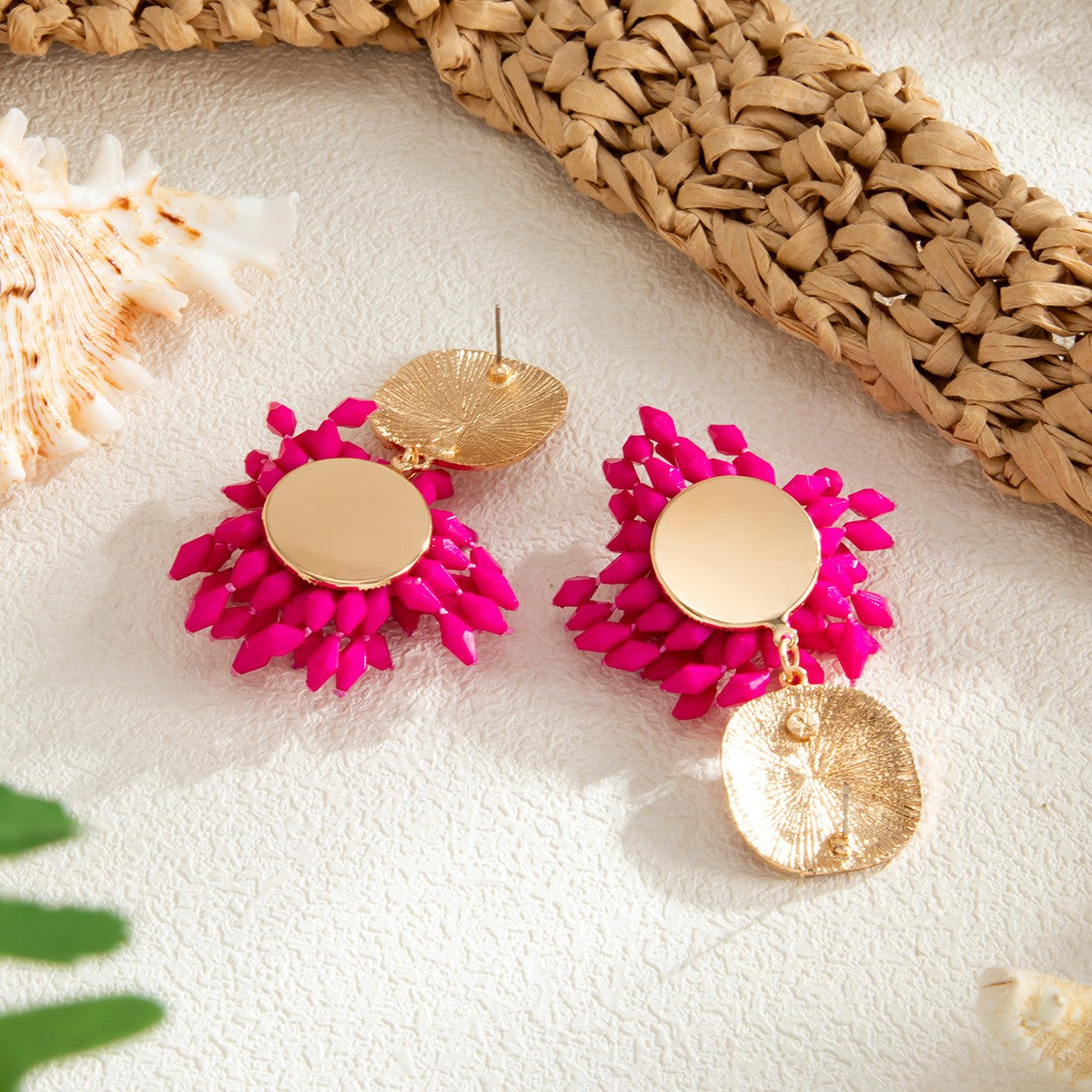 Statement Enamel Flower Fuchsia Bead Earrings
