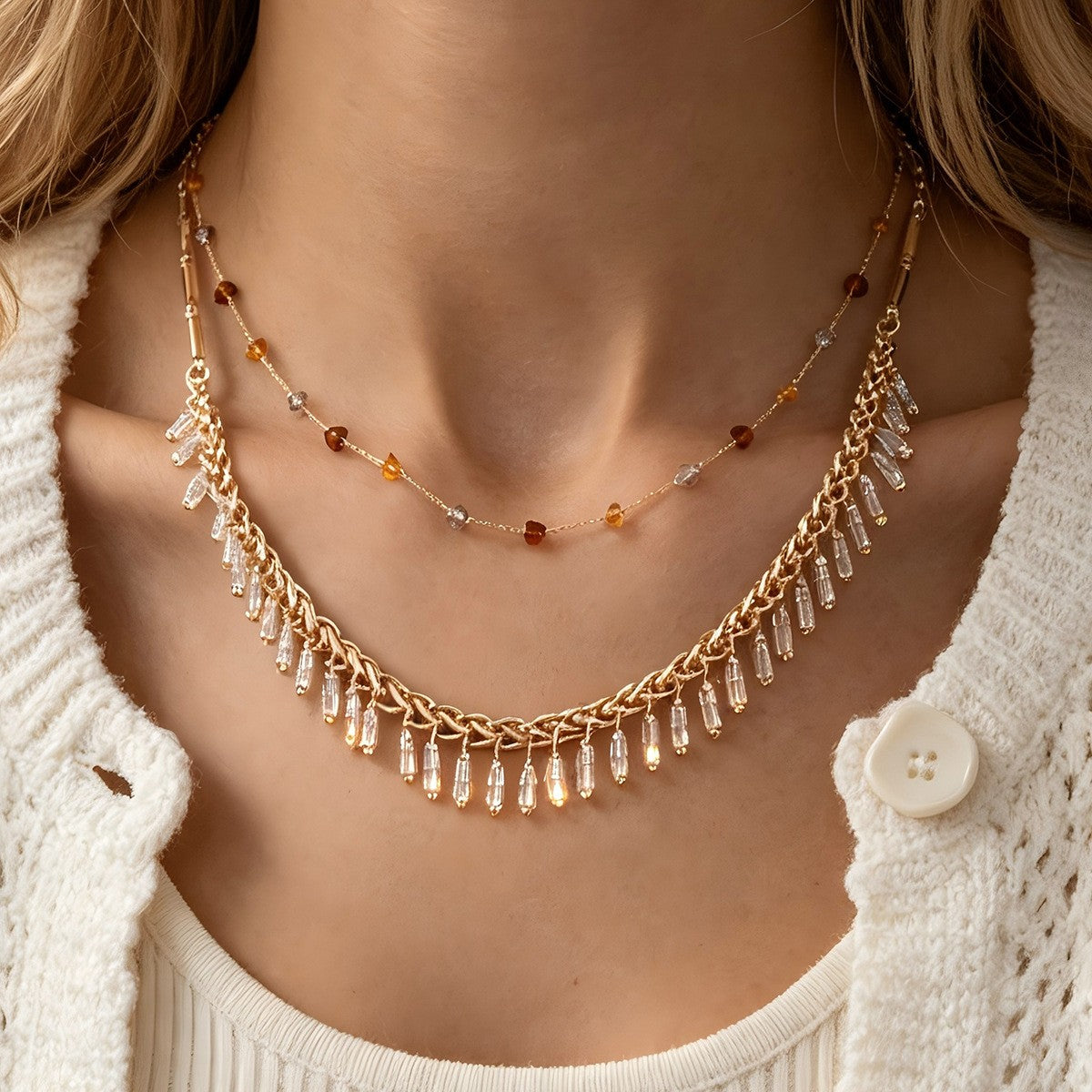 Classy Layered Crystal Fringe Necklace