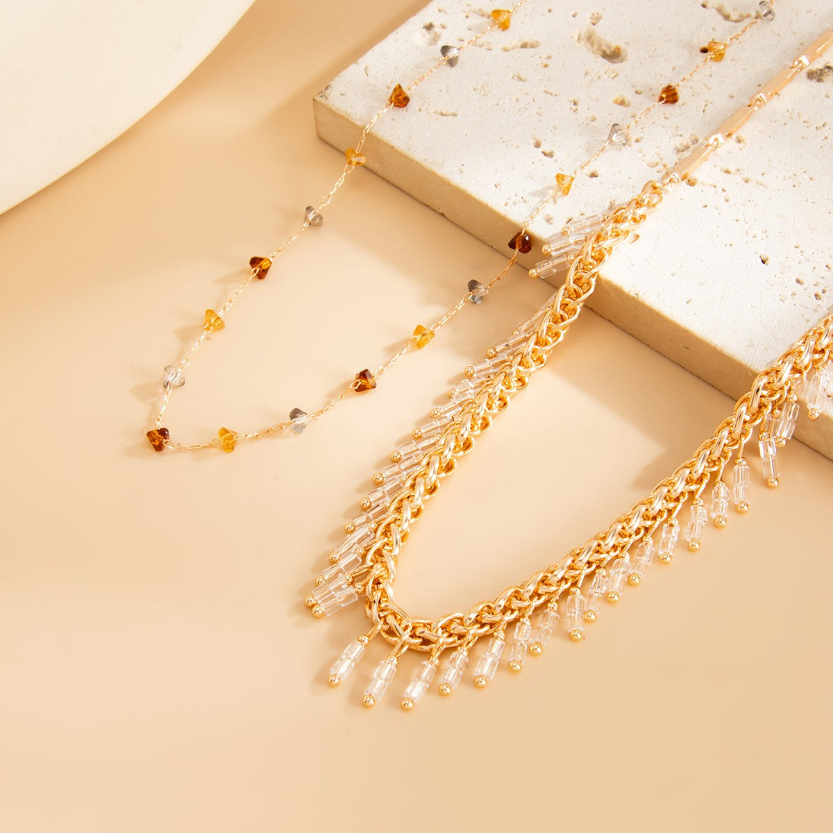 Classy Layered Crystal Fringe Necklace