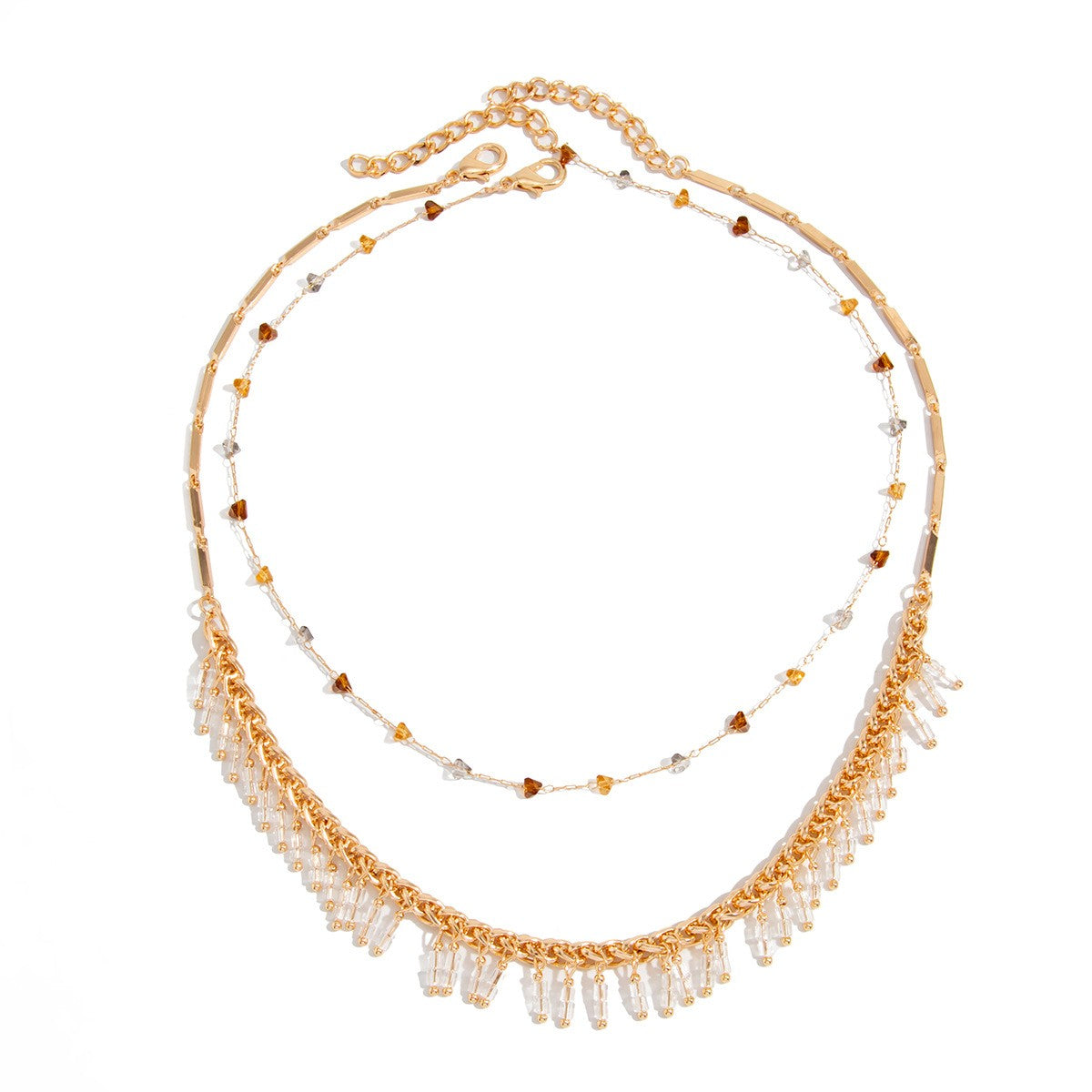 Classy Layered Crystal Fringe Necklace