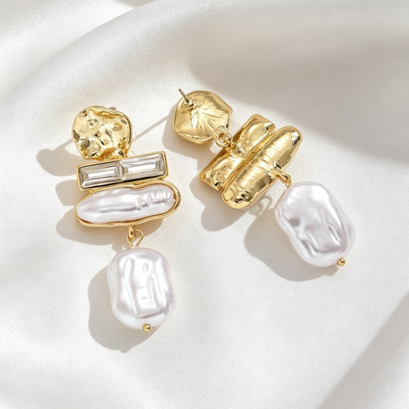 Classy Geometric Baroque Pearl Dangle Earrings
