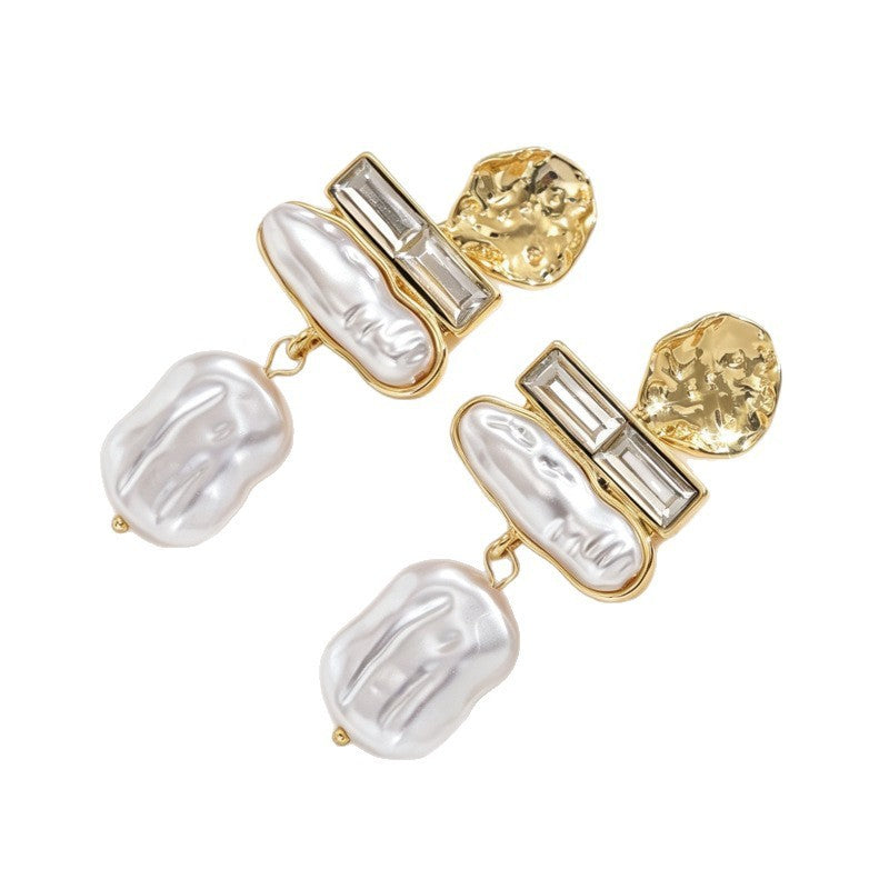 Classy Geometric Baroque Pearl Dangle Earrings