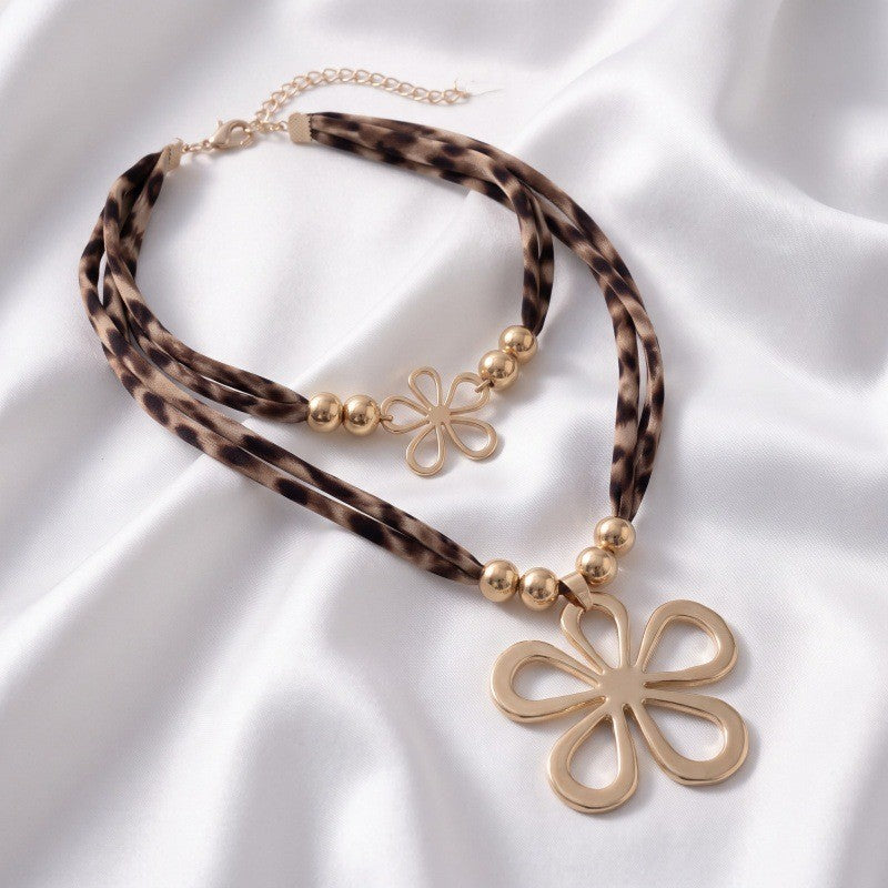 Boho Leopard Print Flower Layered Necklace