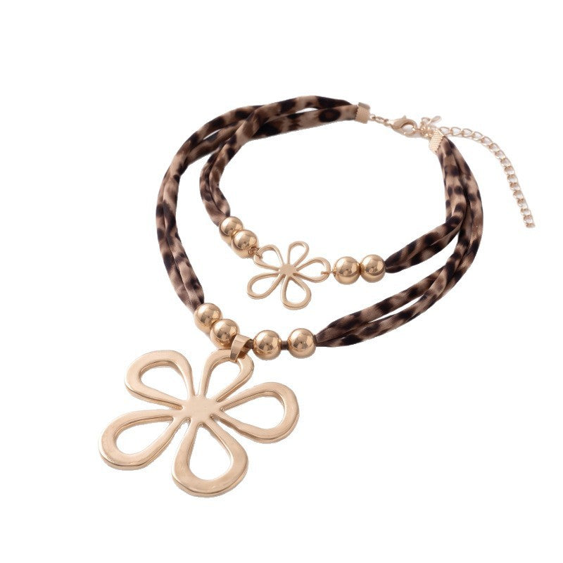 Boho Leopard Print Flower Layered Necklace
